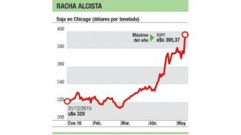 La soja llegó a máximo en 20 meses: u$s 395
