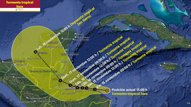 Este es el día y hora exacta que tocará tierra en México la tormenta tropical Sara.