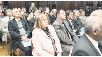 Delegación. Los federales estuvieron en la presentación encabezados por María Servini de Cubría, Ariel Lijo y Sebastián Casanello.
