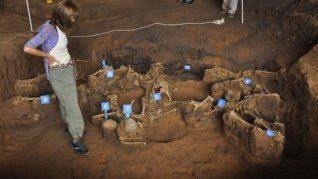 Una perito del EAAF observa una de las fosas con restos de detenidos desaparecidos en Arsenales. Una perito del EAAF observa una de las fosas con restos de detenidos desaparecidos en Arsenales.