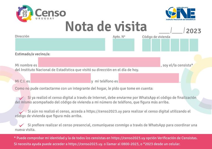 This will be the visit note that the census takers will leave in Uruguay in case no one is found at home.