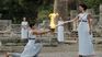 The Olympic flame was lit at the archaeological site of Olympia, Greece. The Olympic flame was lit at the archaeological site of Olympia, Greece.