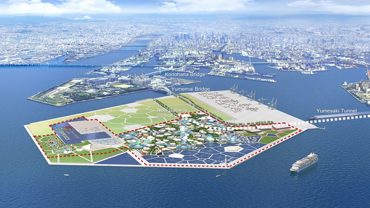 La isla artificial Yumeshina (significa isla de los sueños) se construyó en la bahía de Osaka en 1991. La isla artificial Yumeshina (significa isla de los sueños) se construyó en la bahía de Osaka en 1991. 