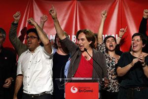 Ada Colau in her victory for mayor of Barcelona.