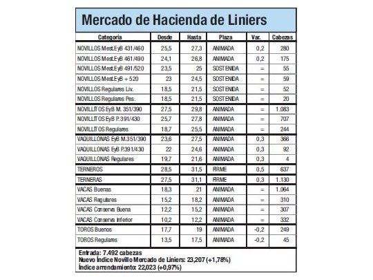 Mercado de Liniers: Novillo subió 1,78%