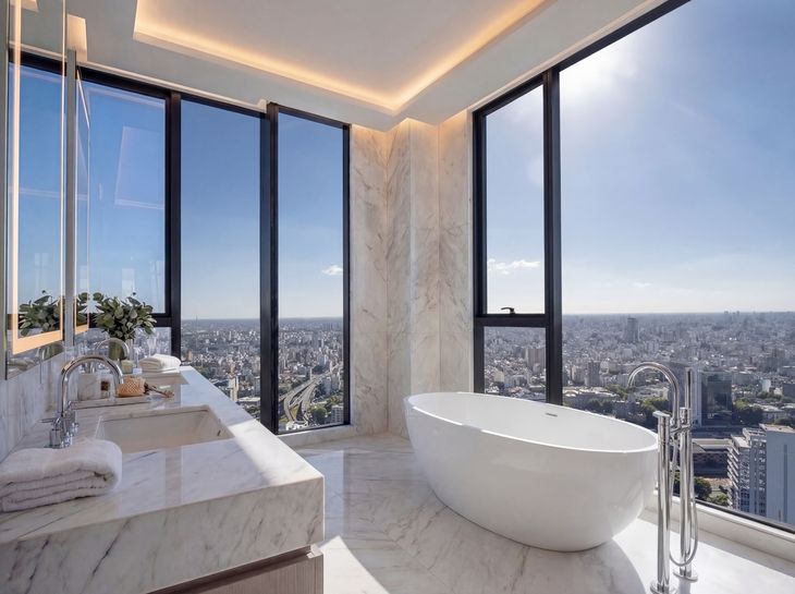 Baño en suite en una propiedad que remata una torre en Puerto Madero Baño en suite en una propiedad que remata una torre en Puerto Madero