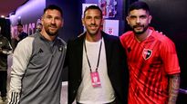 Messi, junto a Maxi Rodríguez y Ever Banegas.