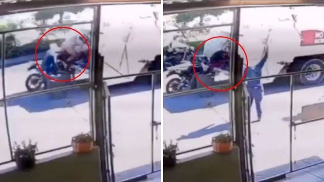 El momento exacto del accidente de los dos motociclistas con camión de basura.