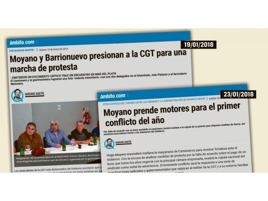 ANTICIPOS. Este diario adelantó la semana pasada que Moyano impulsaba una protesta de la CGT contra el Gobierno y el martes, que la decisión comenzaría por Camioneros y que sería anunciada ayer mismo.