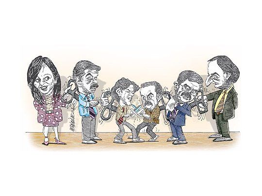 Cristina de Kirchner, Alberto Fernández, Martín Lousteau, Guillermo Moreno,Julio De Vido y Néstor Kirchner.