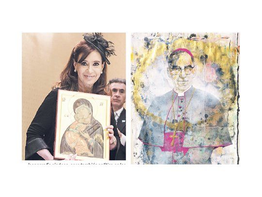 Iconografía piadosa, pero también política en las imágenes que se regalaron ayer Francisco y Cristina de Kirchner en el Vaticano. La Presidente llevó un retrato del mártir arzobispo Arnulfo Romero. El Pontífice se lo cambió por otro de la Virgen de la Ternura, que está en la catedral de San Vladimir, en tierra de Vladímir Putin, otro visitante esta semana.