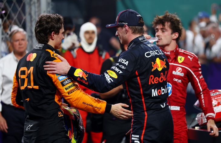 Oscar Piastri, Max Verstappen and Charles Lecrec in the Gran Abia Saudi Grand Prix. Oscar Piastri, Max Verstappen and Charles Lecrec in the Gran Abia Saudi Grand Prix.