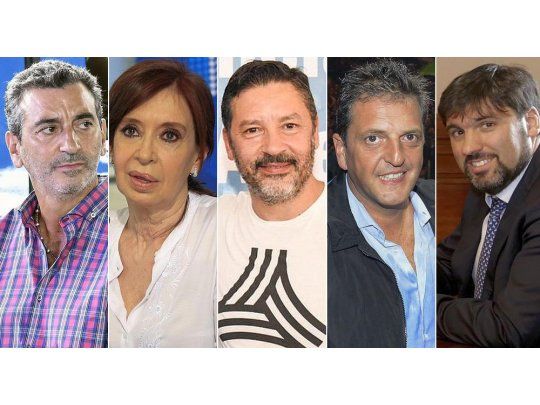 Florencio Randazzo, Cristina de Kirchner, Gustavo Menéndez, Sergio Massa y Diego Bossio.