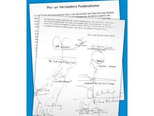 Facsímil del documento con reclamos por fondos firmado por gobernadores.
