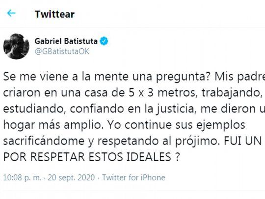 El tweetque publicó Gabriel Batistuta.