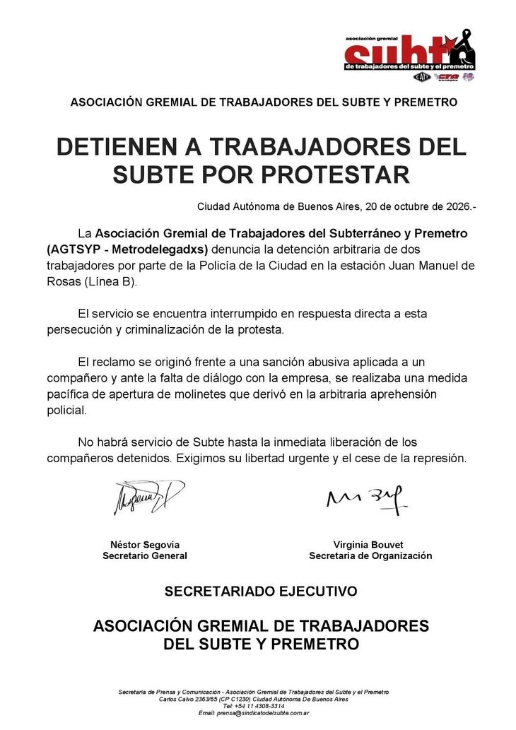 El comunicado de los trabajadores.