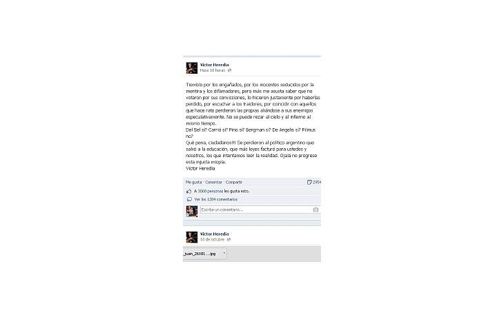 Captura del Facebook de Víctor Heredia.