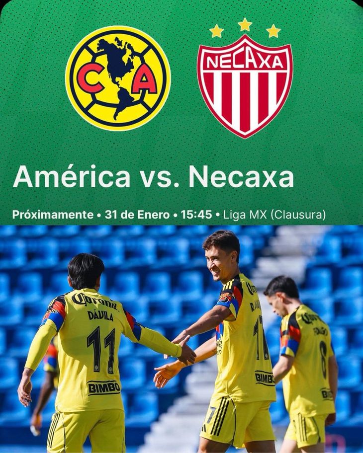 Por disposición legal de la Alcaldía de Benito Juárez, y debido al concierto del famoso cantante Kanye West, el partido entre América y Necaxa se adelanta cuatro horas. Se jugará a las 15.45 en lugar de las 21.00 del sábado 31 de enero. Por disposición legal de la Alcaldía de Benito Juárez, y debido al concierto del famoso cantante Kanye West, el partido entre América y Necaxa se adelanta cuatro horas. Se jugará a las 15.45 en lugar de las 21.00 del sábado 31 de enero.