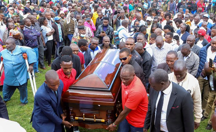 Family and friends carry the coffin of Kenyan marathon world record holder Kelvin Kiptum, who died in a road accident, in the village of Chepkorio. Family and friends carry the coffin of Kenyan marathon world record holder Kelvin Kiptum, who died in a road accident, in the village of Chepkorio.