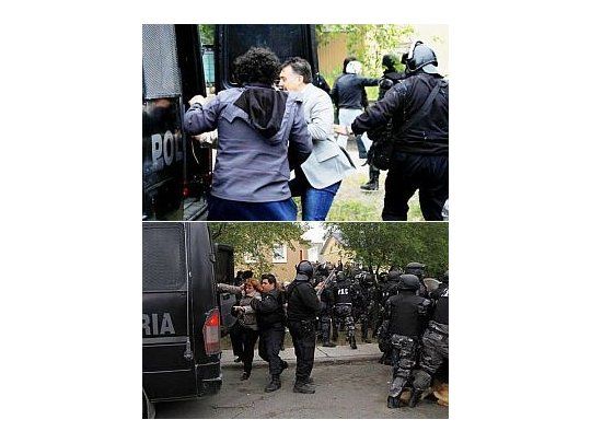 Los diputados del Frente para la Victoria tuvieron que salir oltados por Infantería ante el ataque de los manifestantes y gremialistas. (Fotos: gentileza Tiempo Sur)