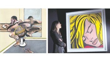 «Figure Writing Reflected in Mirror» de Francis Bacon fue la otra obra vendida en casi 45 millones de dólares en la subasta de Sotheby’s., Una contempladora ante «Sleeping Girl» de Roy Lichtenstein, artista que evidencia un fuerte influjo del comic.