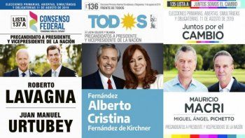 Elecciones 2019. Estas son las boletas de Lavagna, Fernández y Macri.