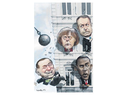 Silvio Berlusconi, Angela Merkel, Nicolas Sarkozy y Barack Obama.