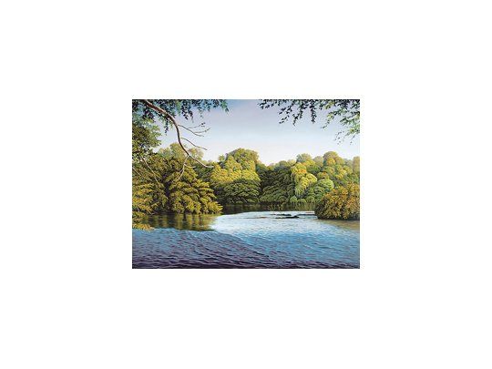 «Río Iguazú», una de las pinturas que integran la muestra sobre paisajes argentinos del artista Mario Stratiotis.