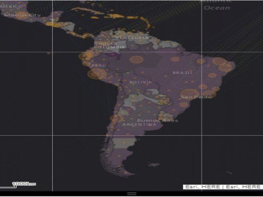 Los otros países con más casos registrados son&nbsp;Colombia&nbsp;con 11.063 y 463 muertos,&nbsp;República Dominicana&nbsp;(10.900, 402),&nbsp;Panamá&nbsp;(8.783, 252) y&nbsp;Argentina&nbsp;(6.550, 319).