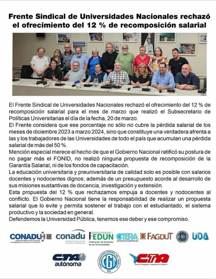 Comunicado oficial del Frente Sindical de universitarios. Comunicado oficial del Frente Sindical de universitarios.