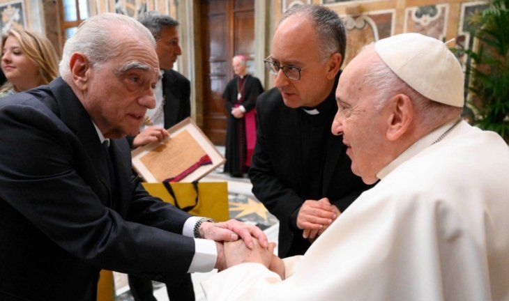 El papa Francisco y Martín Scorsese durante su encuentro en mayo pasado.