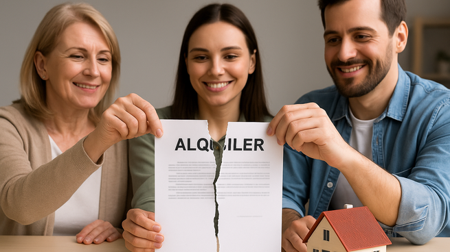 Una inmobiliaria, la propietaria y los inquilinos acuerdan la finalización del contrato. Es clave dejar todo estipulado en el acuerdo para evitar conflictos si el inmueble se pone en venta. 