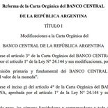 El Gobierno impulsa la reforma del BCRA.&nbsp;