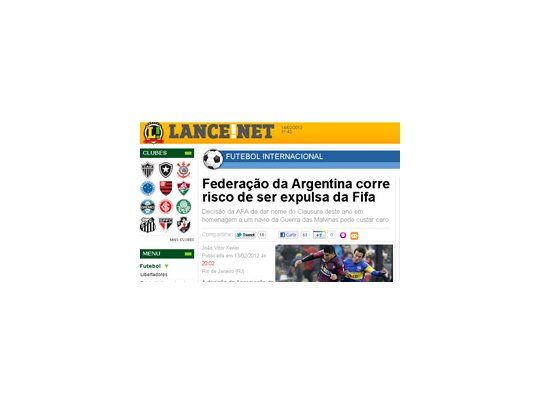 El diario Lance de Brasil informa sobre la posibilidad de la sanción a la AFA.