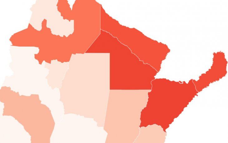 El mapa del dengue en Argentina.