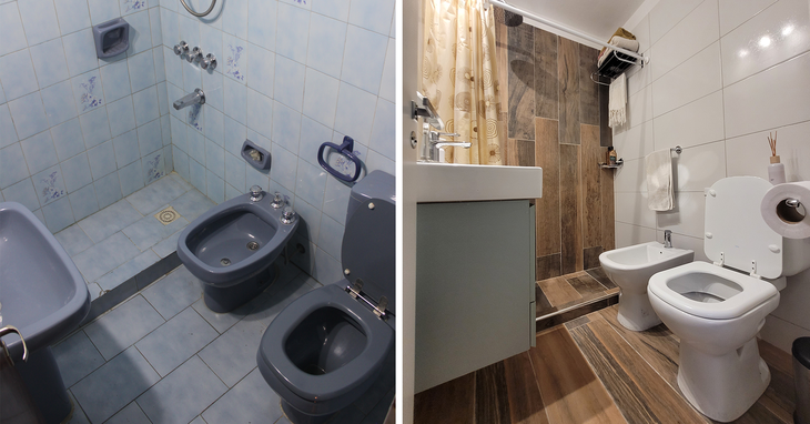 El antes y el después de un baño renovado (Foto Gentileza: IG Remodelatucasa.ok) El antes y el después de un baño renovado (Foto Gentileza: IG Remodelatucasa.ok)