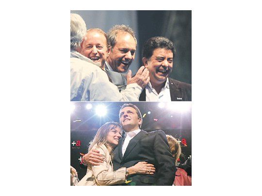 Daniel  Scioli y Martín Insaurralde protagonizaron el cierre de la campaña kirchnerista bonaerense. Sergio Massa hizo lo propio con acto en Tigre.