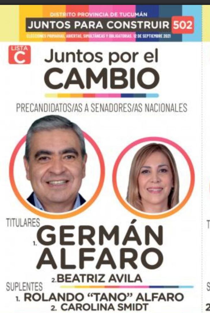 Boleta de Juntos por el Cambio en Tucumán.