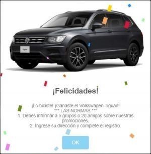 La Ingeniería Social asociada a este engaño indica que el usuario es ganador de un automóvil.