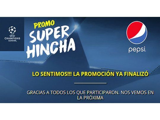 Inoportuno. La página oficial de Pepsi informaba hasta ayer el cierre de una promoción de la época de la Champions League. Obviamente nadie de la empresa advirtió sobre la ironía de la situación.