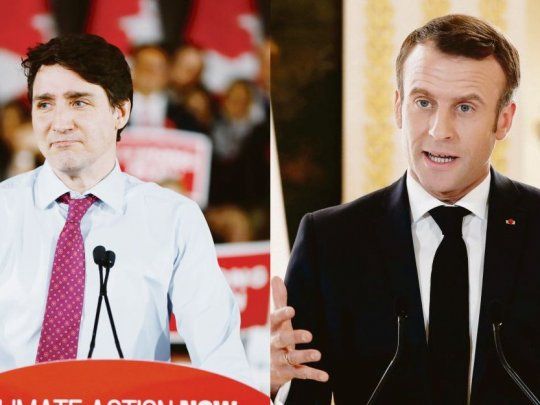 Justin Trudeau y&nbsp;Emmanuel Macron.