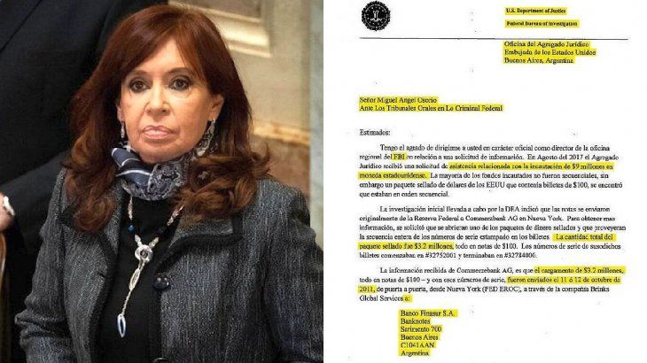 La carta del FBI que difundió Cristina Fernández de Kirchner sobre el dinero de los bolsos de José López.
