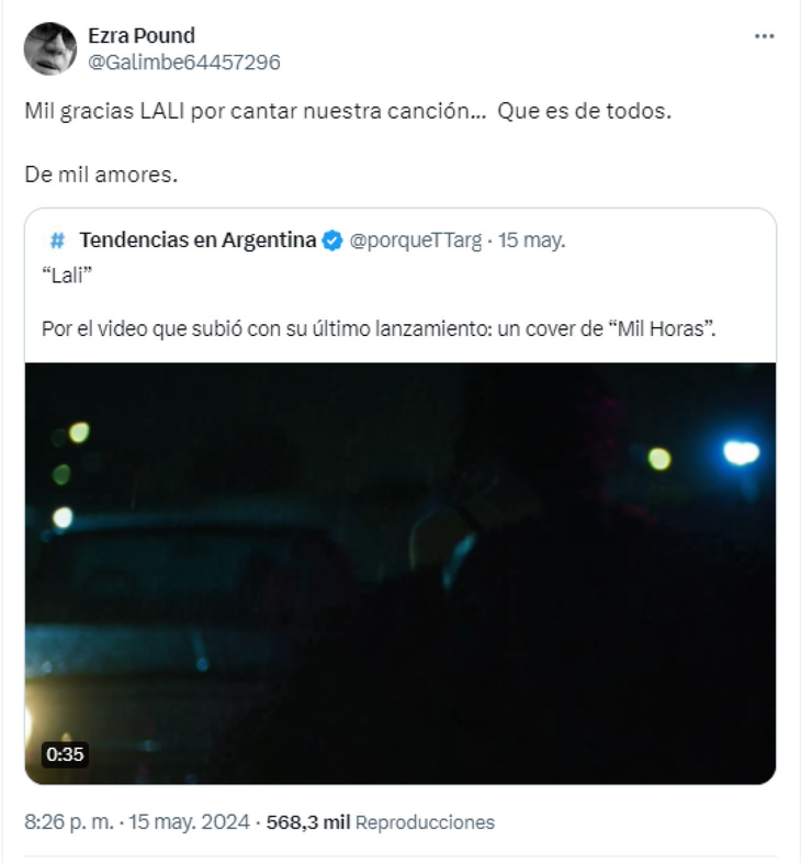 Andrés Calamaro reacted to the version of “Mil Horas” by Lali Espósito