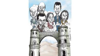 El juecista Esteban Dómina, el radical Ramón Mestre (h), Carlos Vicente (Nuevo Encuentro), Laura Sesma (Coalición Cívica), el oficialista Héctor Pichi Campana y Olga Riutort (Fuerza de la Gente).