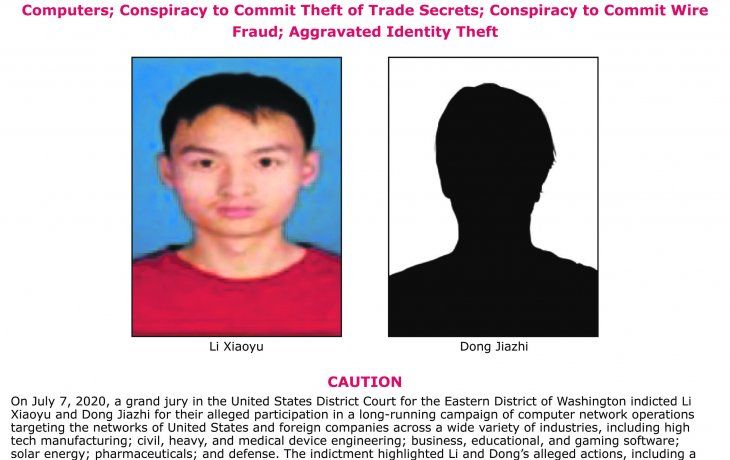 Ciberespionaje. Los dos hackers chinos, Li Xiaoyu y Dong Jiazhi.