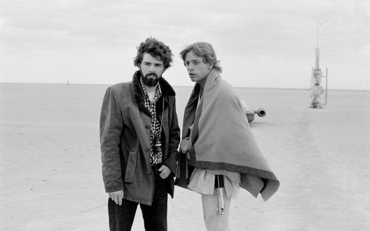 George Lucas y Mark Hamill en el desierto de Túnez