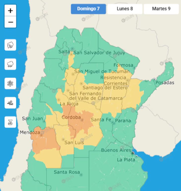 El SMN emitió alertas naranja y amarilla por lluvias intensas, granizo y ráfagas de hasta 90 km/h. El SMN emitió alertas naranja y amarilla por lluvias intensas, granizo y ráfagas de hasta 90 km/h.