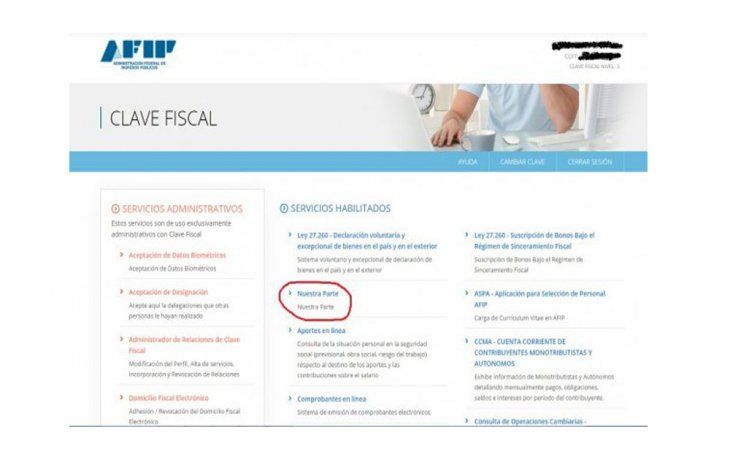 Los contribuyentes podrán acceder a esa información ingresando con su clave fiscal, lo que garantiza la privacidad de los datos, al link Nuestra Parte, dentro de la página de la AFIP.