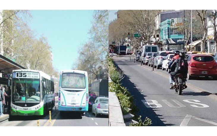 Postal. Cuando algún auto se detiene en uno de los carriles para los vehículos particulares, se genera un embudo y caos de tránsito. Cientos de motociclistas entonces avanzan por los corredores exclusivos para colectivos.