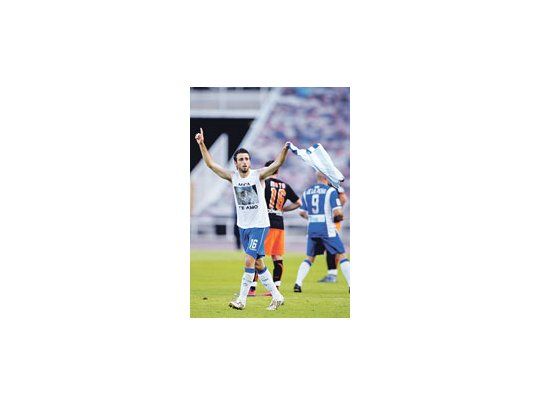 Nicolás festeja su gol, el segundo del Espanyol. El equipo de Pochettino ahora ve firme su posibilidad de mantener la categoría.